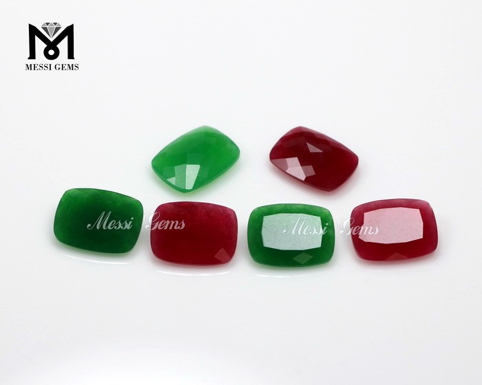 Almofada 15 x 20 mm facetado verde / vermelho quartzo jade pedra preciosa solta