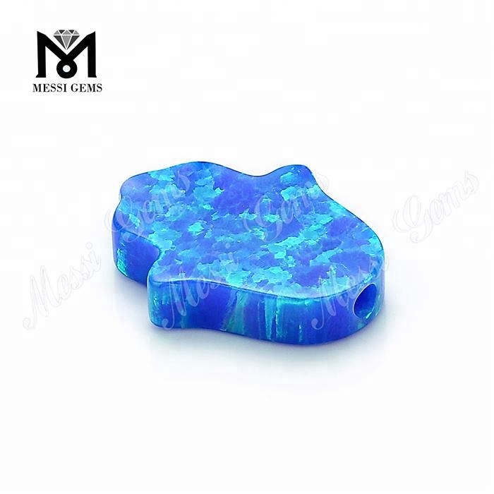 Pedra preciosa opala hamsa azul 11 ​​x 13 x 2,5 mm sintética solta