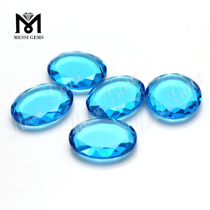 Pedra de vidro de corte de janela grande oval azul aqua