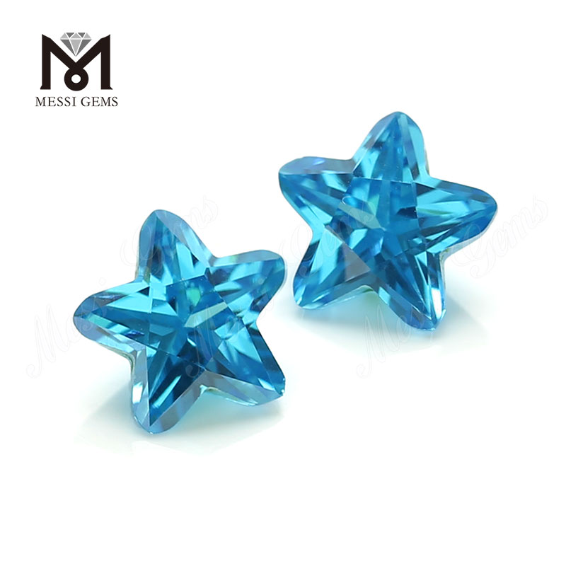 Wuzhou 7x7mm em forma de estrela azul aqua cz pedras soltas