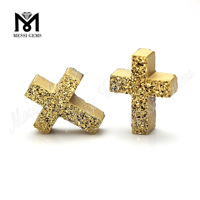 Pedras preciosas naturais polidas ouro 24k cruz ágata pedras drusas