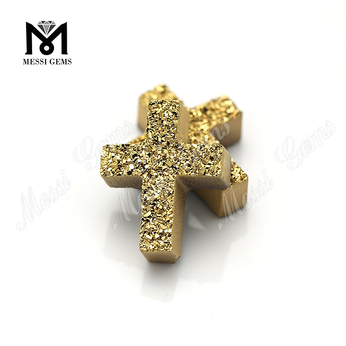 Pedra Druzy Natural em Forma de Cruz de Ouro 24K Preço de Fábrica