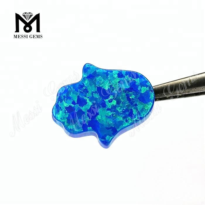 Pedra preciosa opala hamsa azul 11 ​​x 13 x 2,5 mm sintética solta