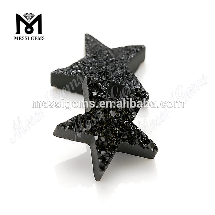 Ágata Druzy Natural em forma de estrela folheado a preto