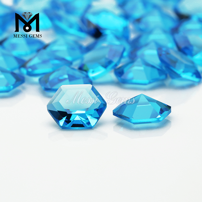 Preço barato de fábrica em forma de hexágono pedra preciosa de vidro azul oceano