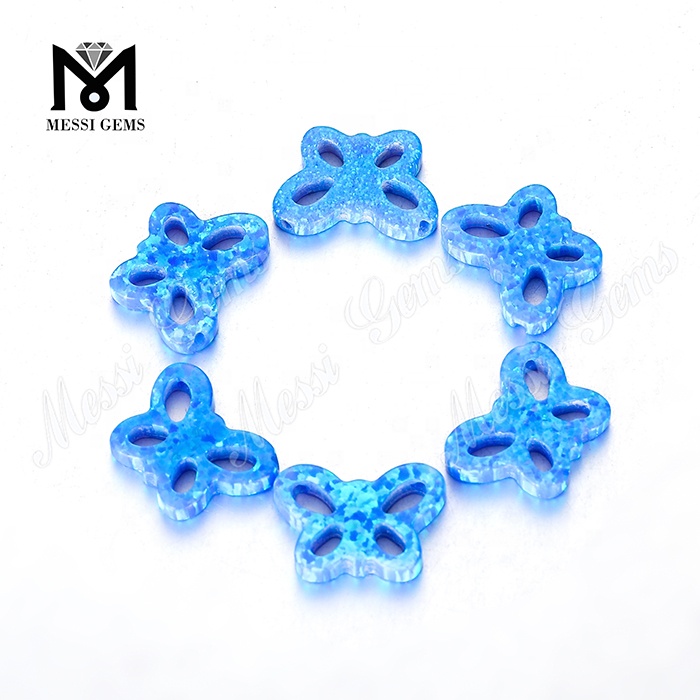 Pedra de opala sintética azul em formato de borboleta de alta qualidade 11 x 15 x 2,5 mm