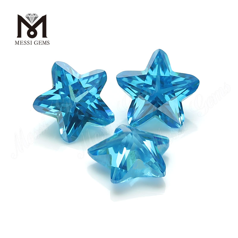 Wuzhou 7x7mm em forma de estrela azul aqua cz pedras soltas