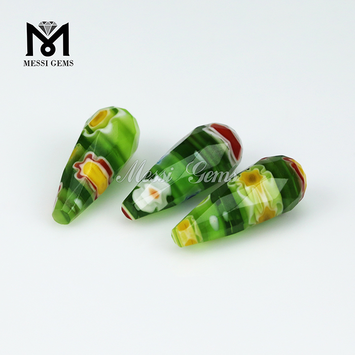 cor verde forma de gota Murano geada Conta de vidro Millefiorie