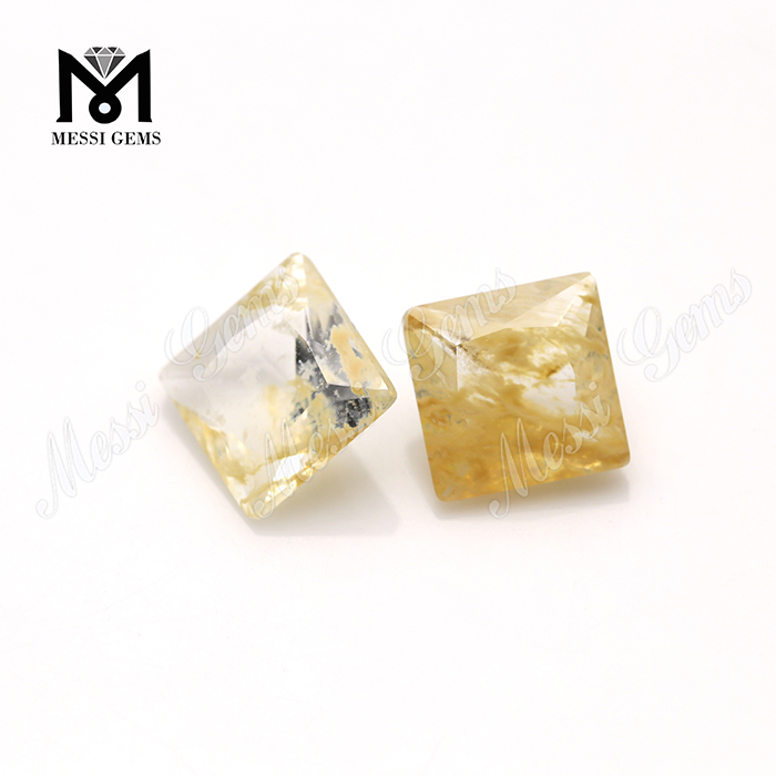 Preço de fábrica 9x9MM corte quadrado quartzo rutilado pedra preciosa de vidro