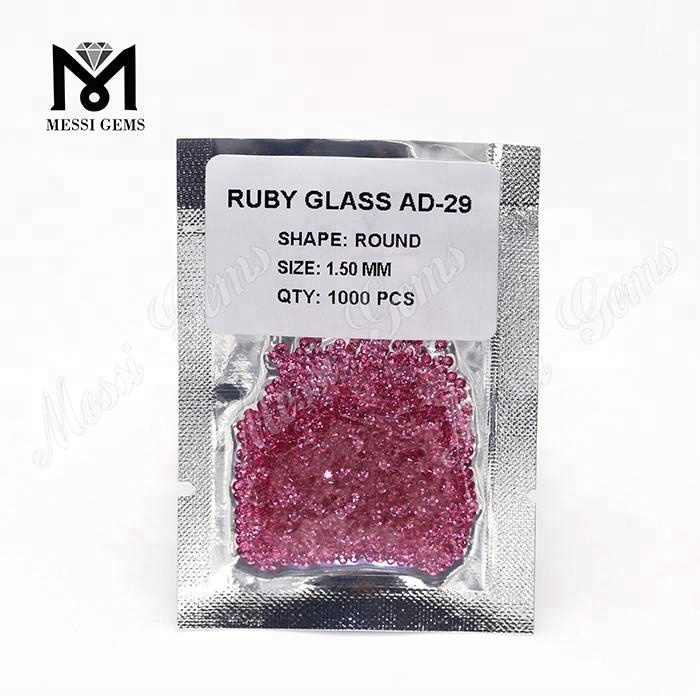 Preço barato de fábrica redondo pedra de vidro cor rubi de 1,5 mm