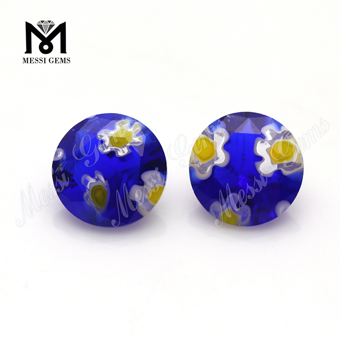 8,0 MM pedra de vidro colorida decorativa de flor azul redonda