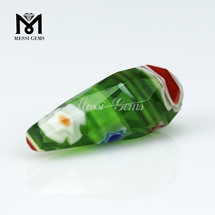 cor verde forma de gota Murano geada Conta de vidro Millefiorie