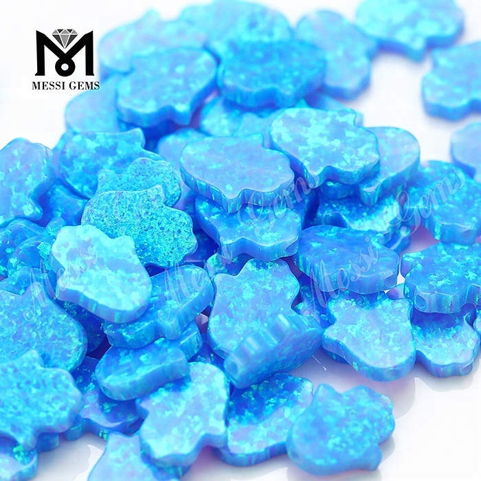Pedras preciosas sintéticas soltas 11 x 13 x 2,5 mm criadas em laboratório opala azul Hamsa