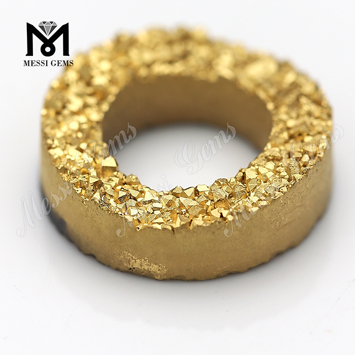 Wuzhou Factory Pneu Forma 24K Cor Dourada Natural Druzy Stone