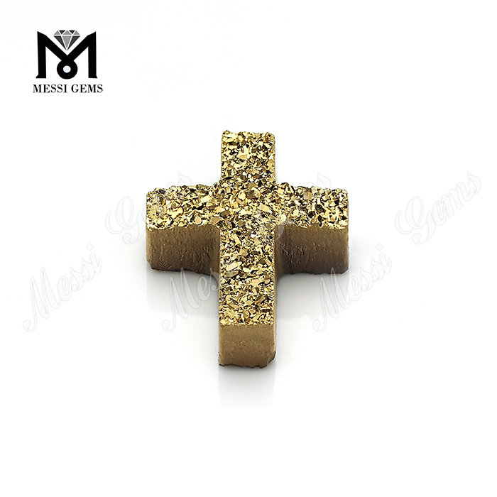 Pedras preciosas naturais polidas ouro 24k cruz ágata pedras drusas