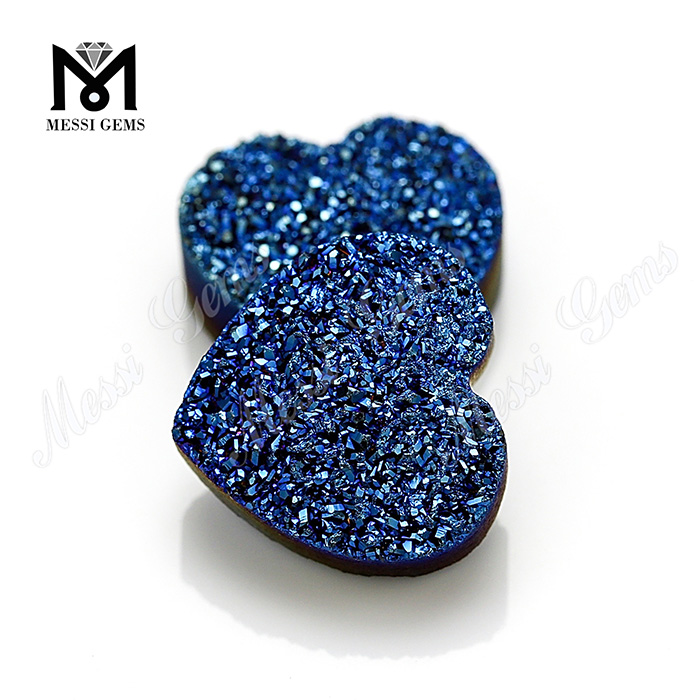Pedra Druzy Natural Forma de Coração 12x12mm Azul Druzy Ágata Solta