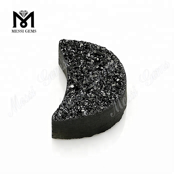 Pedra de moda de ágata druzy preta em forma de lua para pingente