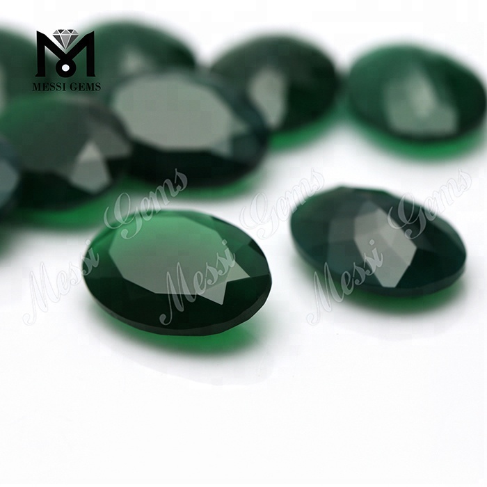 Preço de fábrica corte oval 8*10 mm pedra ágata calcedônia verde