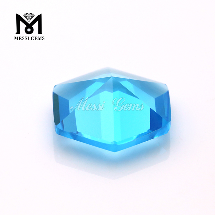 Preço barato de fábrica em forma de hexágono pedra preciosa de vidro azul oceano