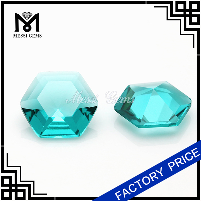 Gemas de vidro de cristal verde pedra preciosa de vidro em forma de hexágono