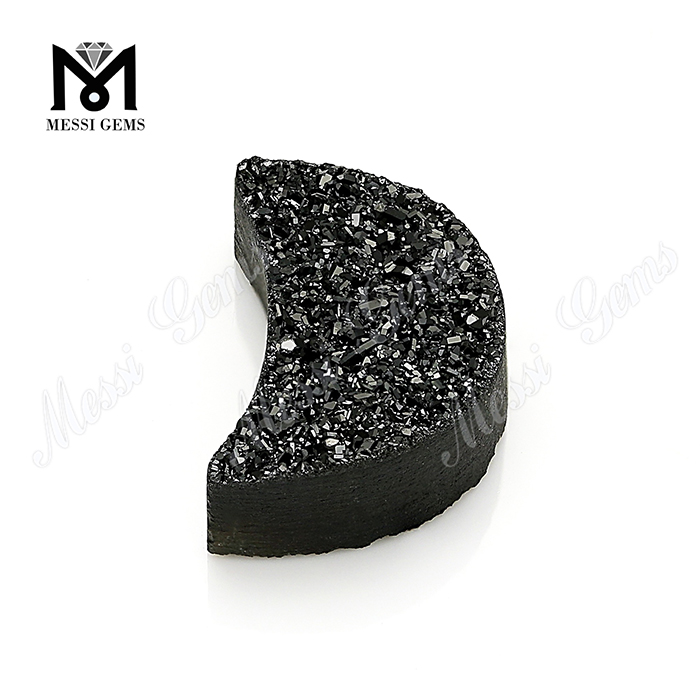 Pedra druzy natural de fábrica em forma de lua ágata druzy preta para anel