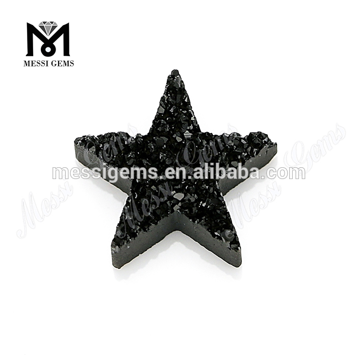 Ágata Druzy Natural em forma de estrela folheado a preto