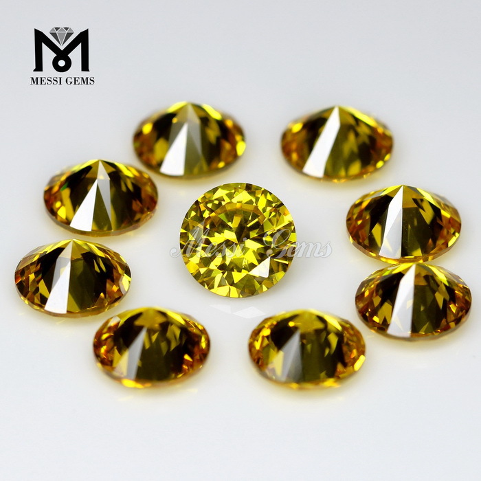 Pedra preciosa de zircônia cúbica sintética de lapidação de diamante com top amarelo dourado brilhante