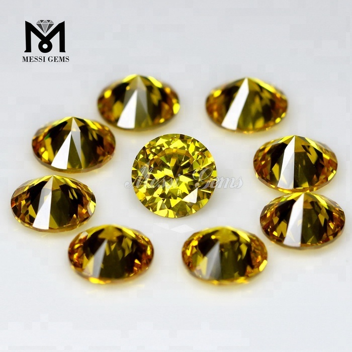 Preço de fábrica redondo 12,0 mm dourado amarelo ouro solto zircônia cúbica pedra preciosa