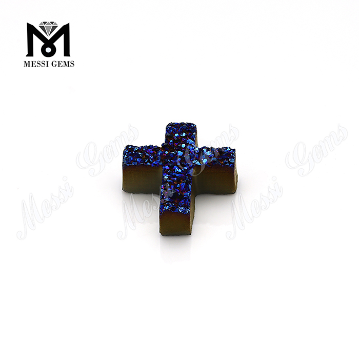 Atacado pedra druzy de ágata azul natural em forma de cruz da china