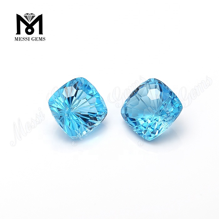 Almofada Topázio Azul Corte Flor 11*11mm Pedras Preciosas Naturais Soltas