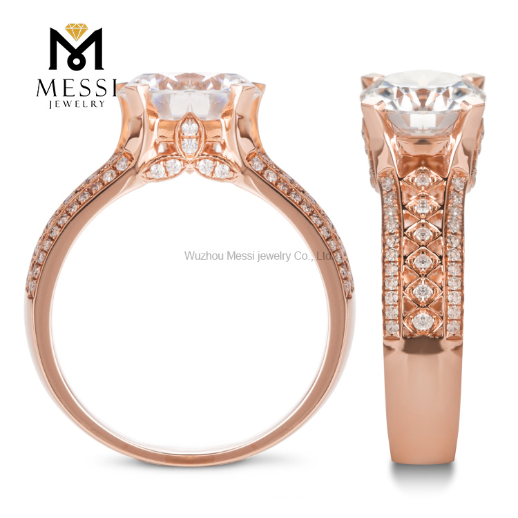 Anel de ouro moissanite personalizado para casamento em ouro rosa de 1,5 quilates para mulheres