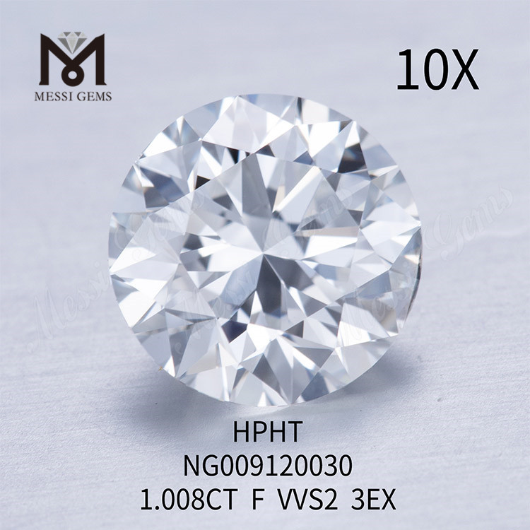 Diamante redondo feito em laboratório de 1,008 quilates VVS2 F Forma redonda