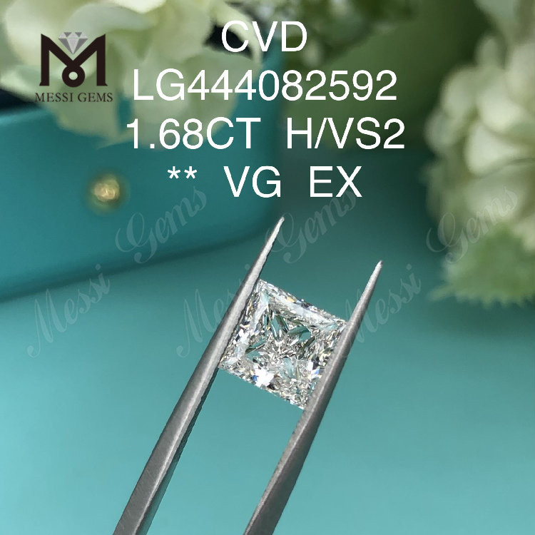 Diamante cultivado em laboratório com corte princesa H VS2 de 1,68 quilates