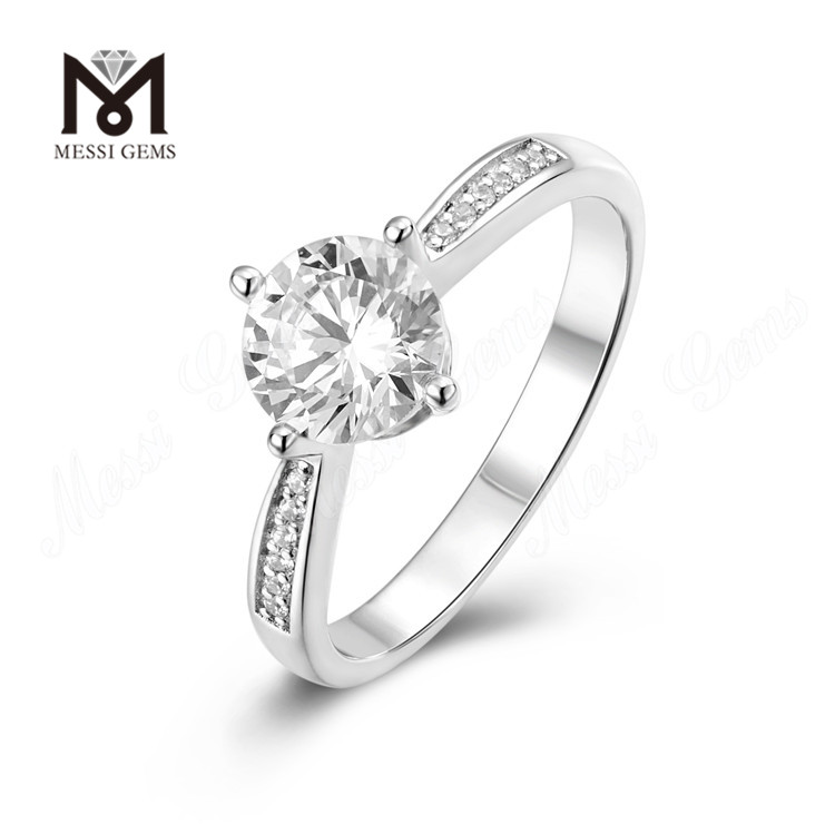 Messi Gems formato redondo 1 quilate moissanite diamante 925 prata esterlina anel de noivado