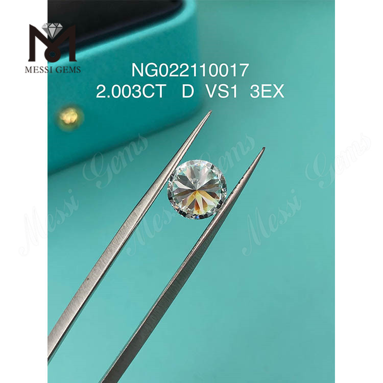 Diamante de laboratório de 2,003 quilates Round D VS1 EX Cut