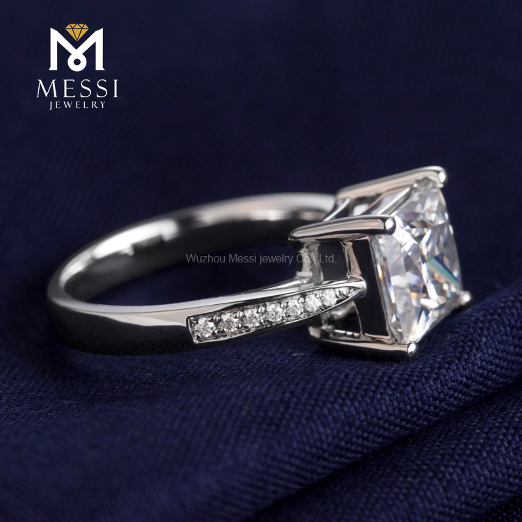Anel de diamante quadrado cortado em laboratório cultivado em laboratório 14k 18k anel de ouro branco para joias femininas