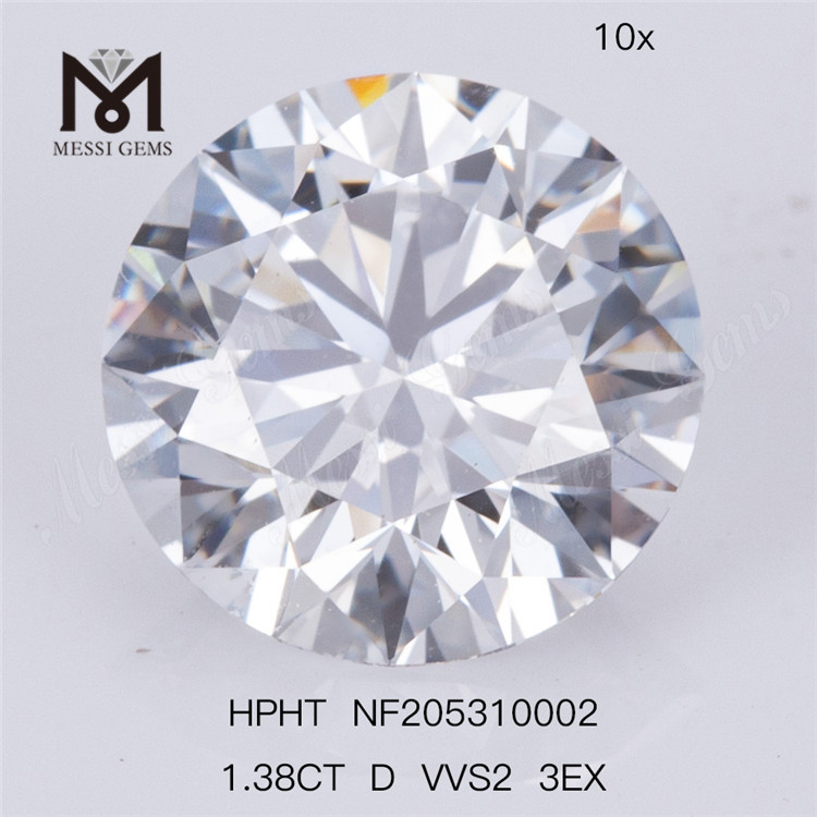 Diamante avulso HPHT desenvolvido em laboratório 1,38 quilates D VVS2 3EX para joias