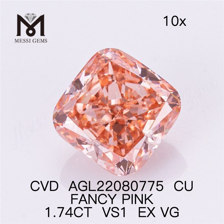 1,74 CT FANCY PINK VS1 EX VG CU diamante de laboratório CVD AGL22080775 