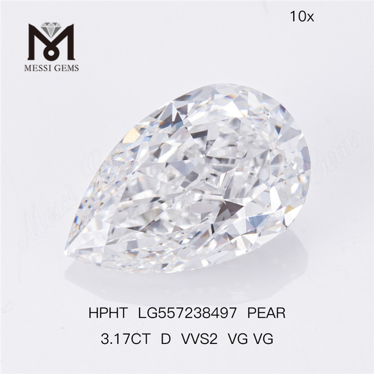 3.17CT D VVS2 VG VG PEAR diamante cultivado em laboratório HPHT