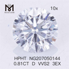 0,81CT D VVS2 3EX Lab Diamond HPHT Diamante sintético