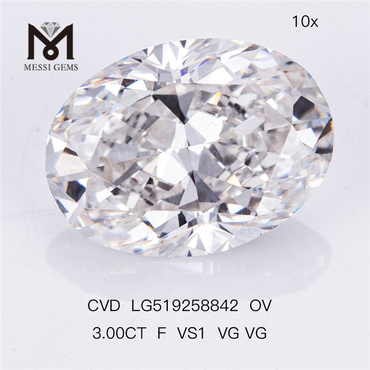 3ct F VS1 VG VG CVD IGI Diamante artificial OVAL de alta qualidade