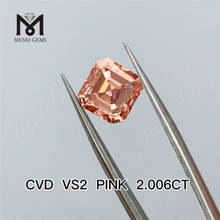 Diamantes rosa Asscher Cut cultivados em laboratório de 2,006 quilates preço de atacado Diamante rosa de laboratório barato