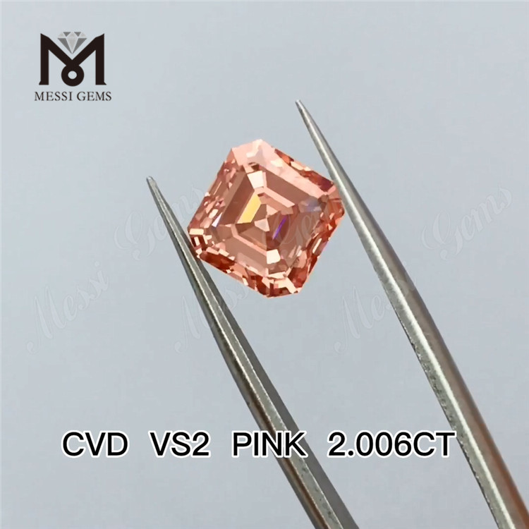 Diamantes rosa Asscher Cut cultivados em laboratório de 2,006 quilates preço de atacado Diamante rosa de laboratório barato