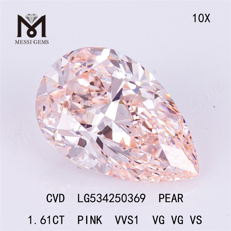 Diamante de laboratório PEAR de 1,61 ct laboratório de diamante rosa cultivado à venda
