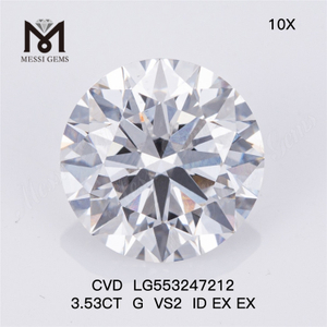 3,53CT G VS2 ID EX EX Diamante cultivado em laboratório Corte redondo Diamantes sintéticos soltos IGI