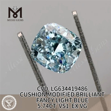 5.74CT ALMOFADA MODIFICADA BRILHANTE FANCY AZUL CLARO Diamantes Simulados VS1 EX VG CVD LG634419486