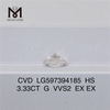 3.33CT G VVS2 EX EX HS 3ct diamante cvd cultivado em laboratório LG597394185丨Messigems 