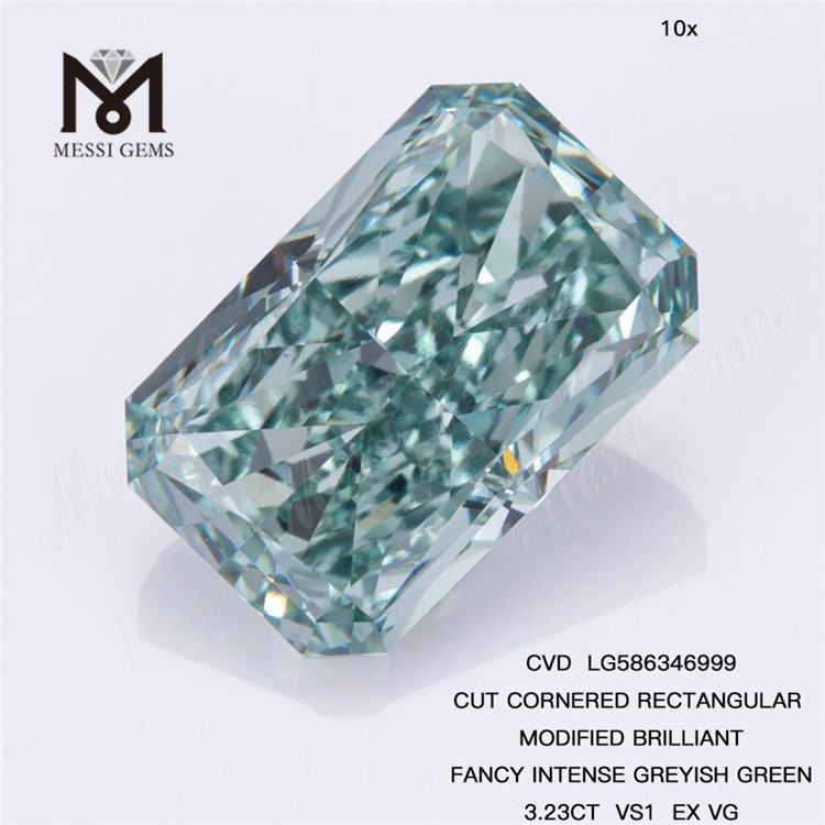 3.23CT VS1 EX VG CORTE CANTO RETANGULAR Extravagante Verde Laboratório Diamante Cvd LG586346999 