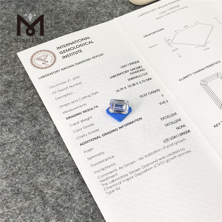 10.57CT EM F VVS2 CVD feito em diamante de laboratório LG611399208丨Messigems \t