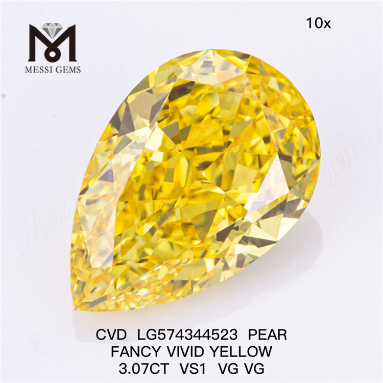 3.07CT VS1 VG VG PEAR Fancy Yellow Cvd Diamond CVD LG574344523 